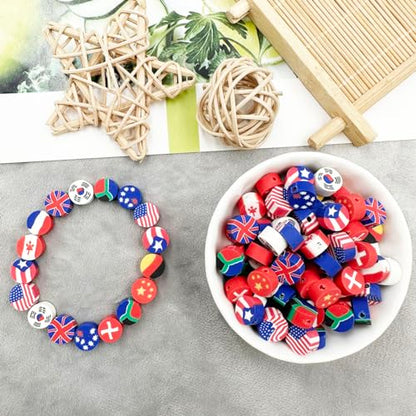 Flag Handmade Polymer Clay Beads, 100pcs Polymer Clay Spacer Beads for Women Jewelry Making DIY Charms Bracelet Necklace Hair Clip Accessories Handmade Craft - color: flag