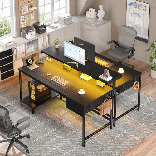 DurayLoly 39.3" Gaming Desk with Power Outlet and LED Lights,Bedroom,Black - color: Black, size: 39.3 IN