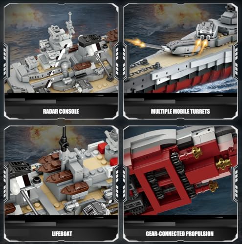 WW2 Military Bismarck Battleship Building Set, Large-Sized Warship, A Gift Compatible with Lego for Adult Collection(2073 Pcs) - style: Bismarck