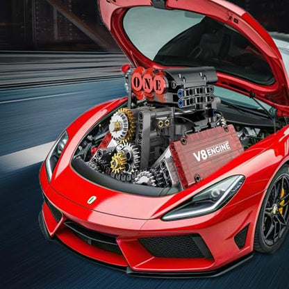 WINGIFT V8 Engine Building Set,V8 Engine Model kit that Run,Build Your Own STEM Mini V8 Model Engine Kit with Battery and Motor,8-Cylinder Car Engine Building Engineering Toys for Kids Adults(478PCS)