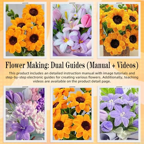 LINAYE 500 PCS Pipe Cleaners Craft, 6 Colors Pipe Cleaners Flowers Kit, Chenille Stems for Crafts with Instruction Wrapping Paper, Stems Art and Craft Supplies Yellow - color: Yellow