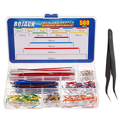 BOJACK 14 Vaules 560 pcs 2-125mm Solderless Flexible Breadboard Connecting Line Cables Breadboard Jumper Wires kit - size: 14 Vaules 2-125mm / 560 Pcs