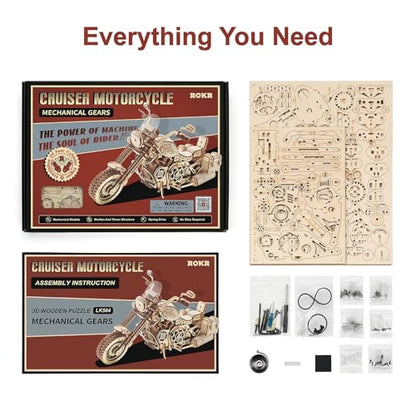ROKR 3D Wooden Puzzles for Adults 1:8 Scale Motorcycle Model Car Kits to Build - DIY Wood Craft Hobbies for Adults/Men/Women Cool Gifts Home Decor
