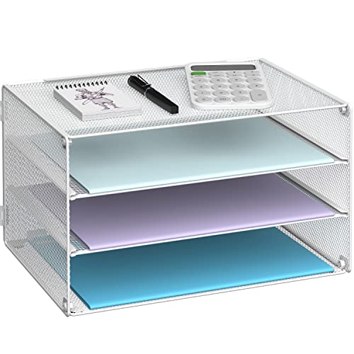 DALTACK 3 Tier Letter Tray Paper Organizer with Sliding Mesh Trays White - color: White