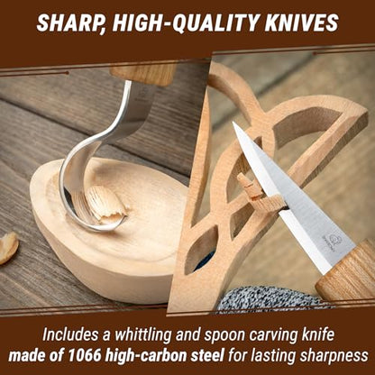 BeaverCraft DIY03 Wizard Whittling Kit for Beginners DIY04 Spoon Carving Kit Wood Carving Whittling Hobby Kit for Adults and Teens