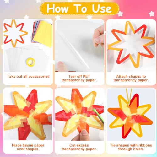 Qyeahkj 36 Set Summer Star Suncatchers Crafts for DIY Star Window Tissue Paper Craft Kit Art Ornament Hanging Decor for Home Activity Art Project Birthday Party Favors Gifts - style: Star