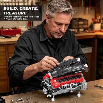 Reobrix V12 Supercar Engine Building Set 33016 with Motor, 1240 Pieces