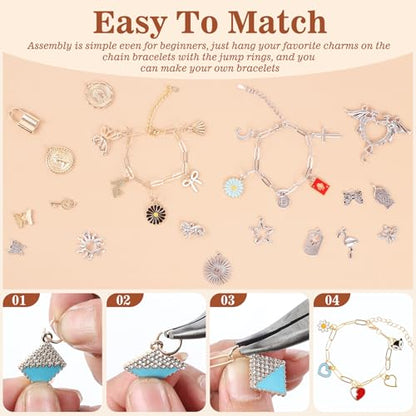 653Pcs Gold Silver Charm Bracelet Making Kit, DIY Charm Bracelet Supplies - color: 653 pcs kits