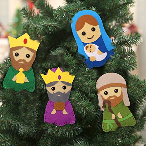 CiyvoLyeen Kids Sewing Kit Crafts – DIY Nativity Scene Christmas Ornament Sewing Set for Girls & Boys Beginner Craft Kit for Kids - color: Thank Jesus-11Pcs