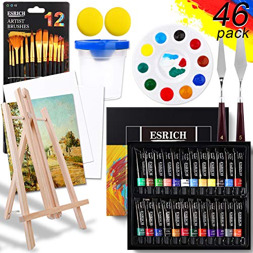 ESRICH Acrylic Paint Set, 46 Pcs Painting Supplies with Paint Brushes - color: 24 Color