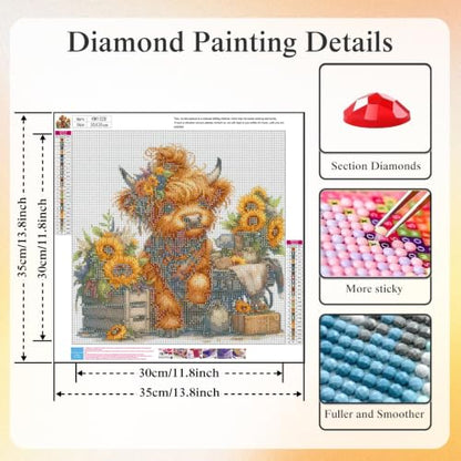 5D Cute Highland Cow Diamond Art kits for Adults Beginners 13.8x13.8inch - color: KM1328-1