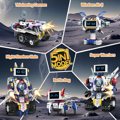 VOPOGLNE 5 in 1 STEM Robot Building Kit, APP & Remote Control Screen Building Toys, Eye Coding Robots Rechargeable, 620Pcs DIY Super Warriors for Kids Learning, Boys Girls Birthday Gifts