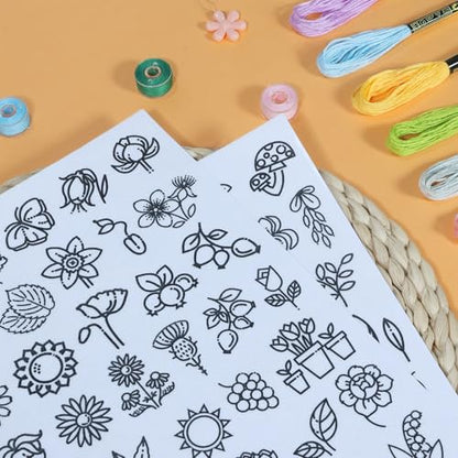 Patemby Embroidery Pattern Water Soluble Embroidery Stabilizers, Stick and Stitch Embroidery Paper Wash Away with Pre-Printed Pattern Designs Stencils Transfers for Hand Sewing Lover Beginner - color: Icon