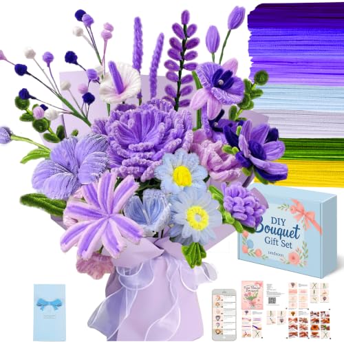 NREDXOON Pipe Cleaner Flower Kit 400pcs Purple Lavender DIY Bouquet Craft - color: Purple