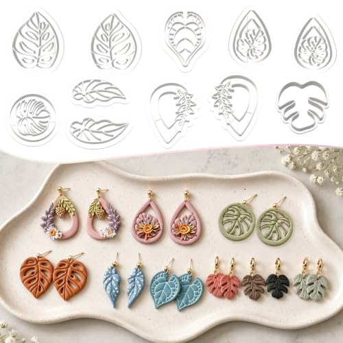 Boho Leaf Polymer Clay Cutters Set - 11Pcs Tropical Leaf Clay Earring Cutters，Tropical Leafs Polymer Clay Set for Jewelry Making, Gift for Wife, Friends, Sisters & Family - color: Swiss Cheese Plant