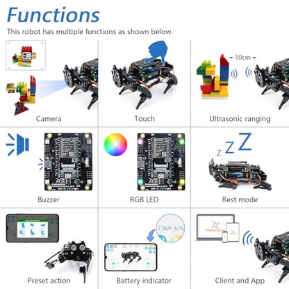 Freenove Robot Dog Kit for ESP32 CAM (Included), Dual-core 32-bit 240 MHz Microcontroller, Walking, Camera, Touch Sensor, Ultrasonic Ranging, Buzzer, RGB LED, Servo, App