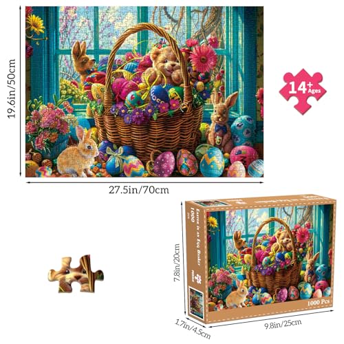 Puzzles for Adults 1000 Pieces, Jigsaw Puzzle for Adults, Fun Challenging Puzzle, A Basket of Easter Egg Wonders Puzzles Game, Interlock Perfectly No Dust, Gifts for Easter Earth Day - color: Easter Egg