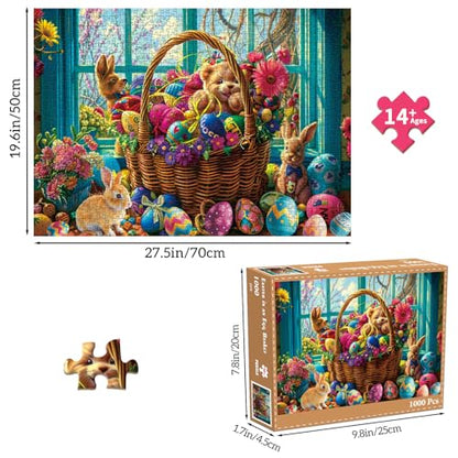 Puzzles for Adults 1000 Pieces, Jigsaw Puzzle for Adults, Fun Challenging Puzzle, A Basket of Easter Egg Wonders Puzzles Game, Interlock Perfectly No Dust, Gifts for Easter Earth Day - color: Easter Egg