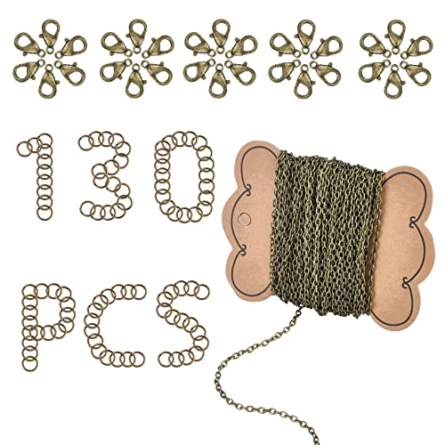 SUNNYCLUE DIY 33 Feet Antique Bronze Curb Cable Chain Link Necklace Width 4mm with 30 Brass Lobster Claw Clasps, 100 Brass Jump Rings Antique Bronze Jewelry Chain for Jewelry Bracelet Necklace Making - color: Curb Cable Chain 4mm