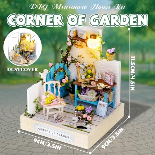Kisoy Dollhouse Miniature with Furniture Kit, DIY 3D Wooden DIY House Kit with Dust Cover,Handmade Tiny House Toys for Teens Adults Gift(Corner of Garden) - color: Corner of Garden