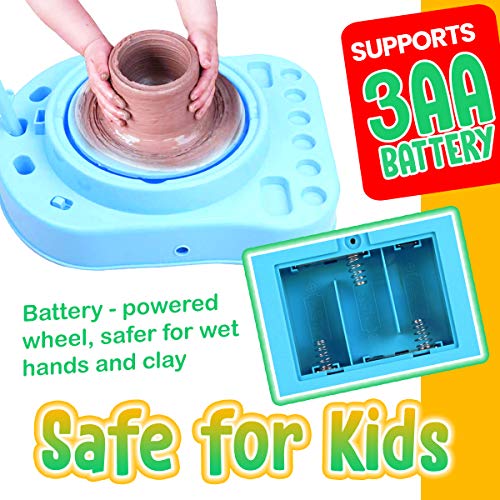 Insnug Mini Kids Pottery Wheel: Complete Painting Kit for Beginners with Modeling Clay and Sculpting Tools, Arts & Crafts Small Banding Wheel for Pottery, Tiny Pottery Wheel for Kids Age 8-12, 10-13