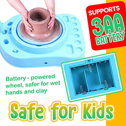 Insnug Mini Kids Pottery Wheel: Complete Painting Kit for Beginners with Modeling Clay and Sculpting Tools, Arts & Crafts Small Banding Wheel for Pottery, Tiny Pottery Wheel for Kids Age 8-12, 10-13