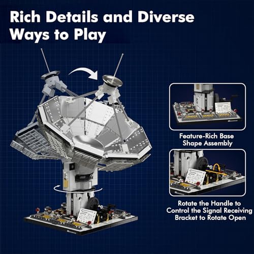 Sosuy Space Exploration Radio Telescope Building Blocks Set, STEM Toys for Boys 8+, Satellite Communication Base Model, Space-Themed Kit for Kids Adult Teens Girls Display - style: Space Array