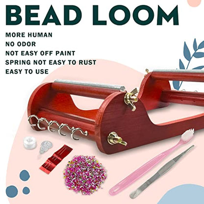 INDIVSHOW The Wooden Bead Loom Set with 20g Seed Bead,Needle,Cotton Thread,Needle Threader,Tweezre and Some Small Accessories,Tools for Bracelet,Necklace,Belts Jewelry Making