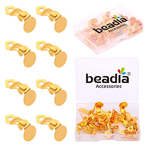 BEADIA 18K Gold Plated Earring Clips 10x17mm 20pcs with Beads for Jewelry Making Findings - size: Clips 5# 10x17mm