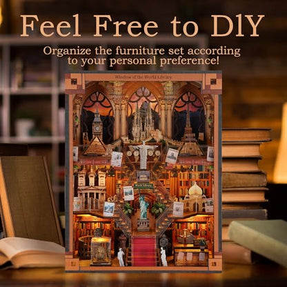 NookMaster Book Nook Kit with LED Light DIY Miniature Dollhouse for Adults - color: Window of the World