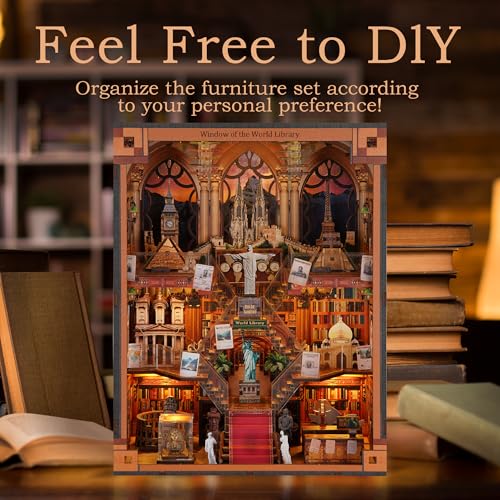 NookMaster Book Nook Kit with LED Light DIY Miniature Dollhouse for Adults - color: Window of the World