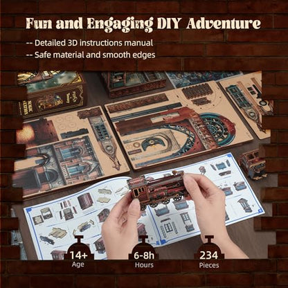 FUNPOLA LED 3D Puzzle Magic Station Book Nook Kit - Interactive 3D Wood Puzzle LED Magical Miniature with Infinite Extension Space - DIY Bookshelf Insert Decor Gifts(Magic Station) - color: Magic Station