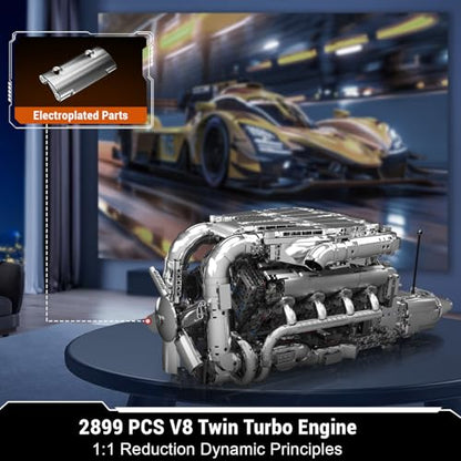 Mould King V8 Twin Turbo Engine Model Kit that Works - 2899+ PCS Build Your Own Visible Model Engine Kit for Adults with Motor and Battery, Building Blocks for Adults, DIY STEM Construction Toys - style: WX-10168