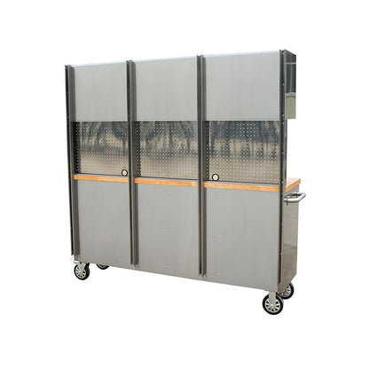 72-Inch Stainless Steel Rolling Tool Chest with 15 Drawers + 3 Upper Cabinets, Mobile Workbench, Assembled Large Tool Box Lockable Storage Cabinet with Wheels for Garage Workshop - size: 72'' + 3 Upper Cabinets - Stainless Steel