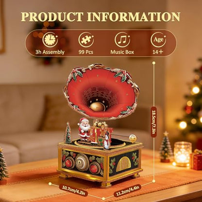 3D Wooden Puzzle Music Box for Adults-Christmas Phonograph Puzzle - color: Christmas Phonograph Puzzle