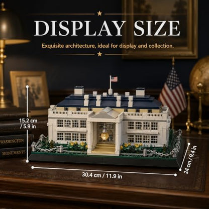 White House Architecture Building Blocks Set 894 PCS Washington D.C. Landmark Model Kit for Adults Teens United States Capitol Souvenir Gift Educational Construction Toy for Home Office Decor - style: White House