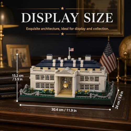 White House Architecture Building Blocks Set 894 PCS Washington D.C. Landmark Model Kit for Adults Teens United States Capitol Souvenir Gift Educational Construction Toy for Home Office Decor - style: White House