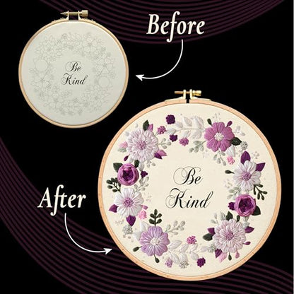 Unwynd Embroidery Kit Floral Theme for Beginners, Satin Stitch Hand Embroidery Kit for Adults, Easy DIY Crafts, Starter Set with Flower Pattern (Floral) - style: Floral - Pack of 1