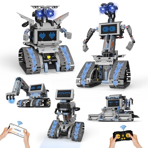 5 in 1 Johnny 5 Robot Building Kit, STEM Robot Building Set with APP & 2.4GHz Remote Control, Technic Transformable RC Robotics Toys for Kids Boys Age 6 7 8 9 10 11 12+, Birthday Gifts