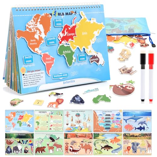 Toys for 3-8, Geography Busy Book Sensory Toys for Boys 3-6 Educational Toy for Kids Boy 4-9 Preschool Learning Activities Homeschool Birthday Gift for Girls and Boys Ages 5-7