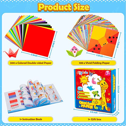308 Sheets Origami Paper Kit for Kids Ages 5-8 8-12 with Instructional Book
