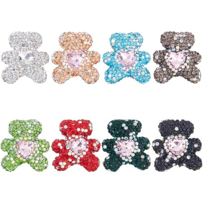 8Pcs 8 Styles Rhinestone Focal Beads Bear Shaped Bling Spacer Beads for Pens Mixed Color Bear Rhinestone Clay Beads for Beadable Pen Keychain Jewelry Making Crafts