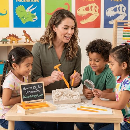 3 Sets Dino Fossils Dig Kit Archaeological Excavation Tools for Kids, Plastic Digging Hammer Chisel Brush Scraper Magnifier Science Kits for Dinosaur Eggs and Gem - size: Small
