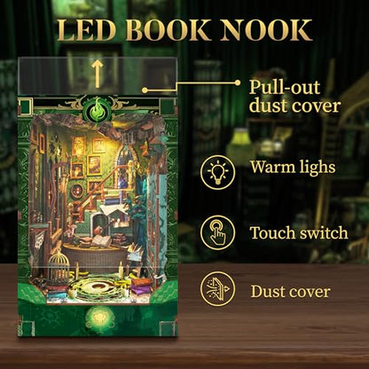 DIY Book Nook Kit 3D Wooden Puzzle DIY Miniature House Kit Magic Dollhouse Tiny House Bookshelf Dollhouse for Adults with LED Light- Snake House (SQ-41) - color: Snake House