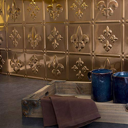 FASÄDE Fleur-de-lis Decorative Vinyl Backsplash 15 sq ft Kit in Polished Copper - color: Polished Copper