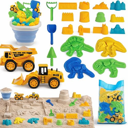 TOY Life 22-Pc Dinosaur Beach Sand Set, 2 Construction Cars, Ages 3-8 - color: 22 Pcs Dinosaur Beach Toys With Construction Cars