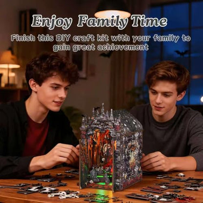 ACOCO Book Nook Kit with LED Light – DIY 3D Wooden Puzzle Miniature Dollhouse Kit, Gothic Book Nook, Bookshelf Decor Craft Gift for Adults, Teens & Book Lovers