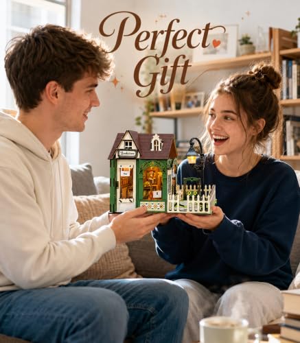 Town Bookstore Book Nook Kit, DIY Miniature Dollhouse with LED Lights, Mini Bookshelf Insert Decor for Adults & Teens, Creative Craft Gift for Family, Friends & Book Lovers - style: Town Bookstore
