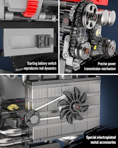 Mould King 10235 Model Engine Kit that Runs- Build Your Own STEM Car Engine Model, MMC Car L4 Model Engine Kit for Adults Collections Home or Office Décor (811+PCS) - style: MK-10235 engine