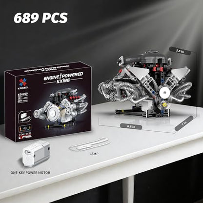 V8 Engine Model Kit that Works Visible Building Blocks Set with APP Control - size: Large